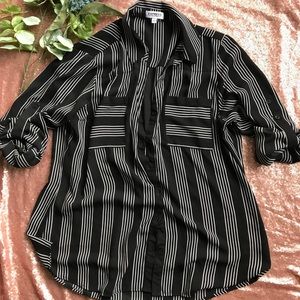 Express XL Portofino Black and White Striped Shirt